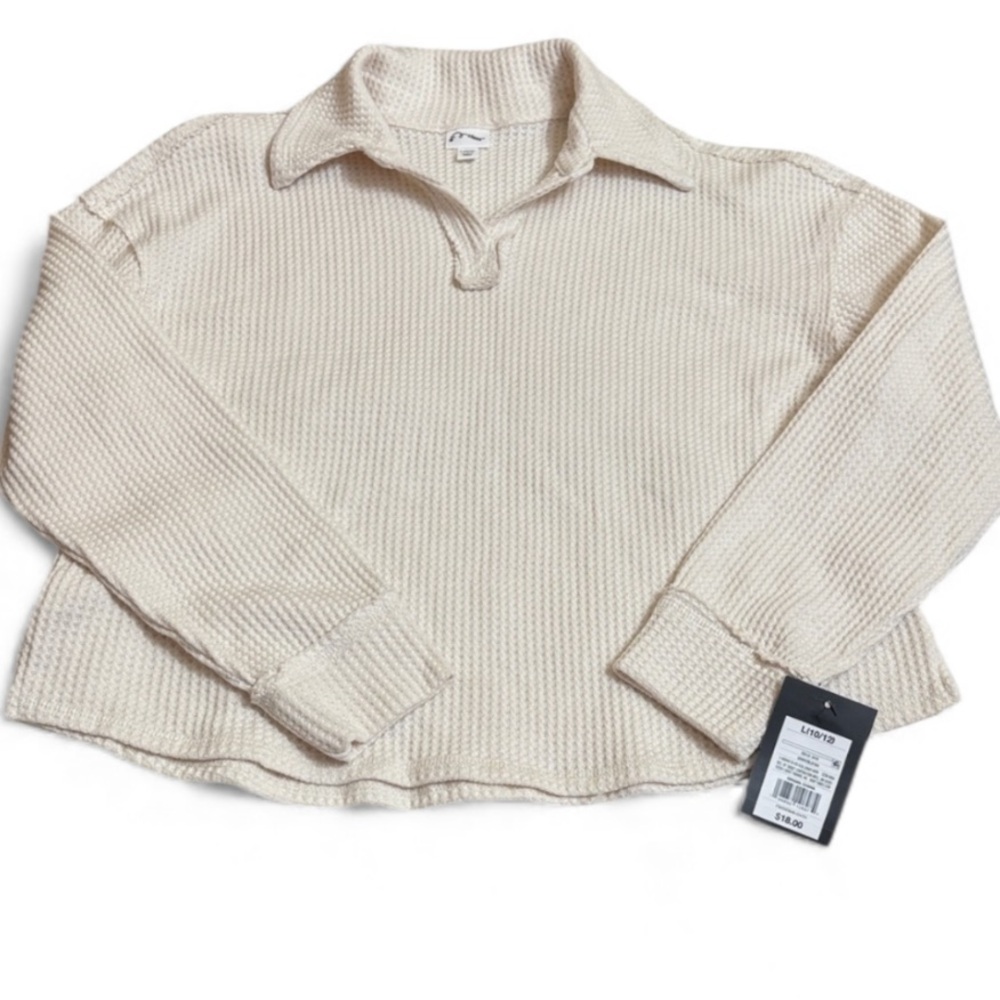 NWT Art Class Light Cream Long Sleeve V-Neck Front Youth Sweater L 10/12